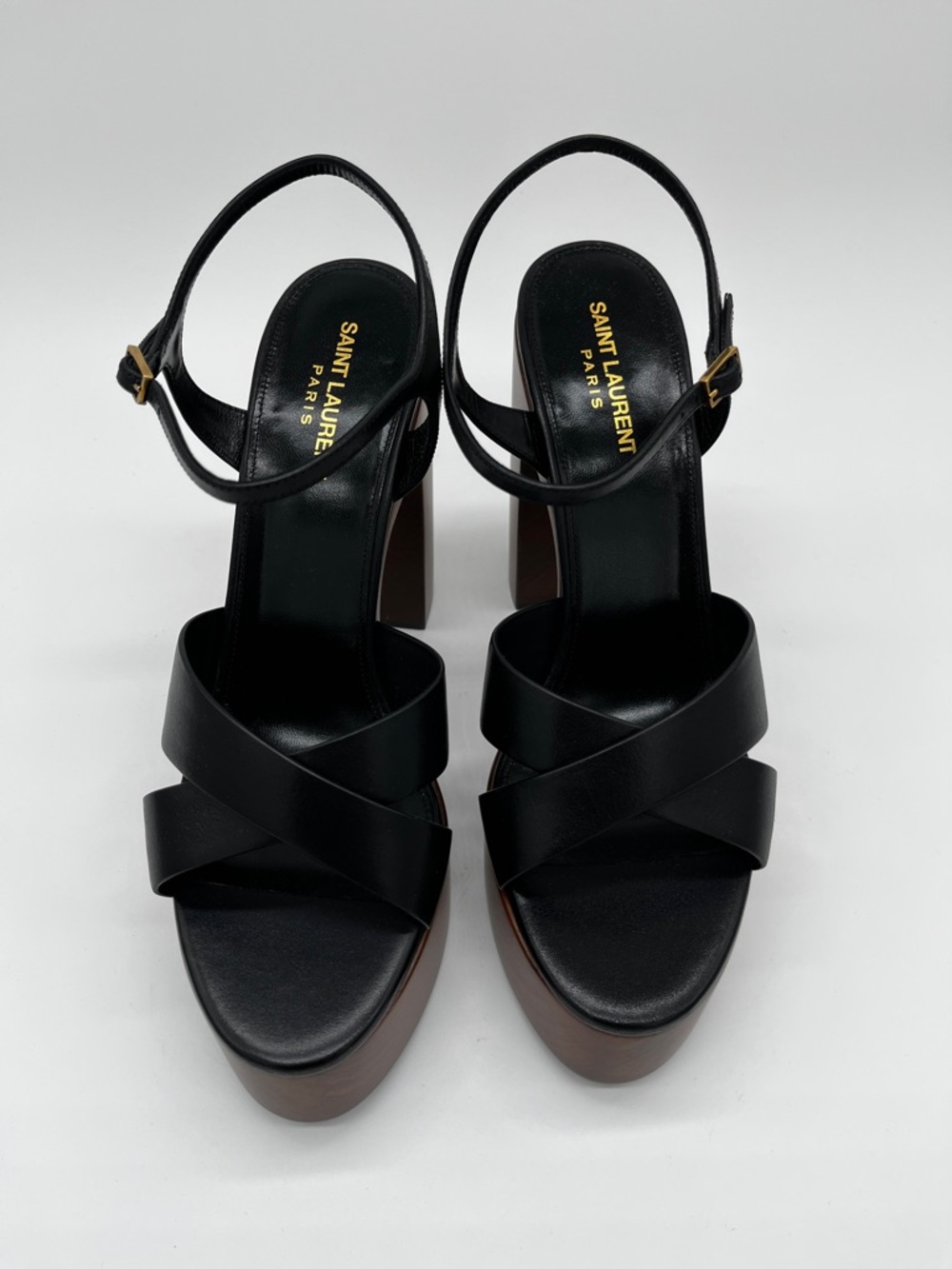 Saint Laurent Bianca Platform Sandals Black Leather Woodgrain heels - US 11 (EU - Picture 6 of 15